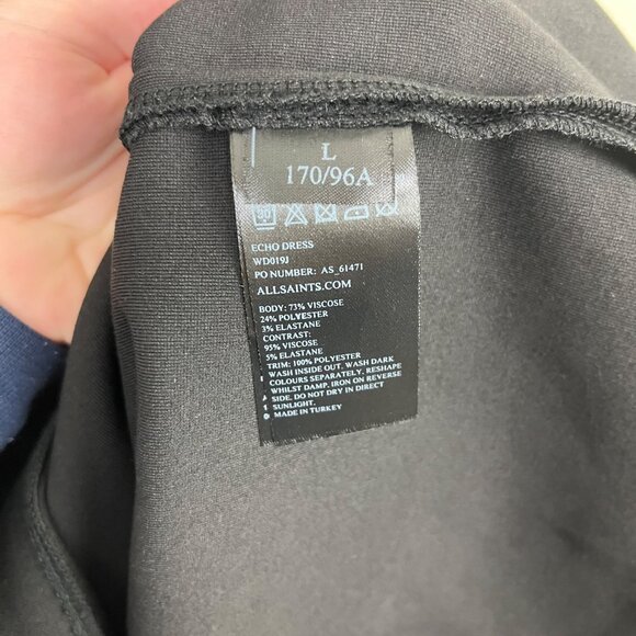 AllSaints Echo Sleeveless Bodycon Fitted Mini Dress Black NWT Women’s Size L - Picture 7 of 8